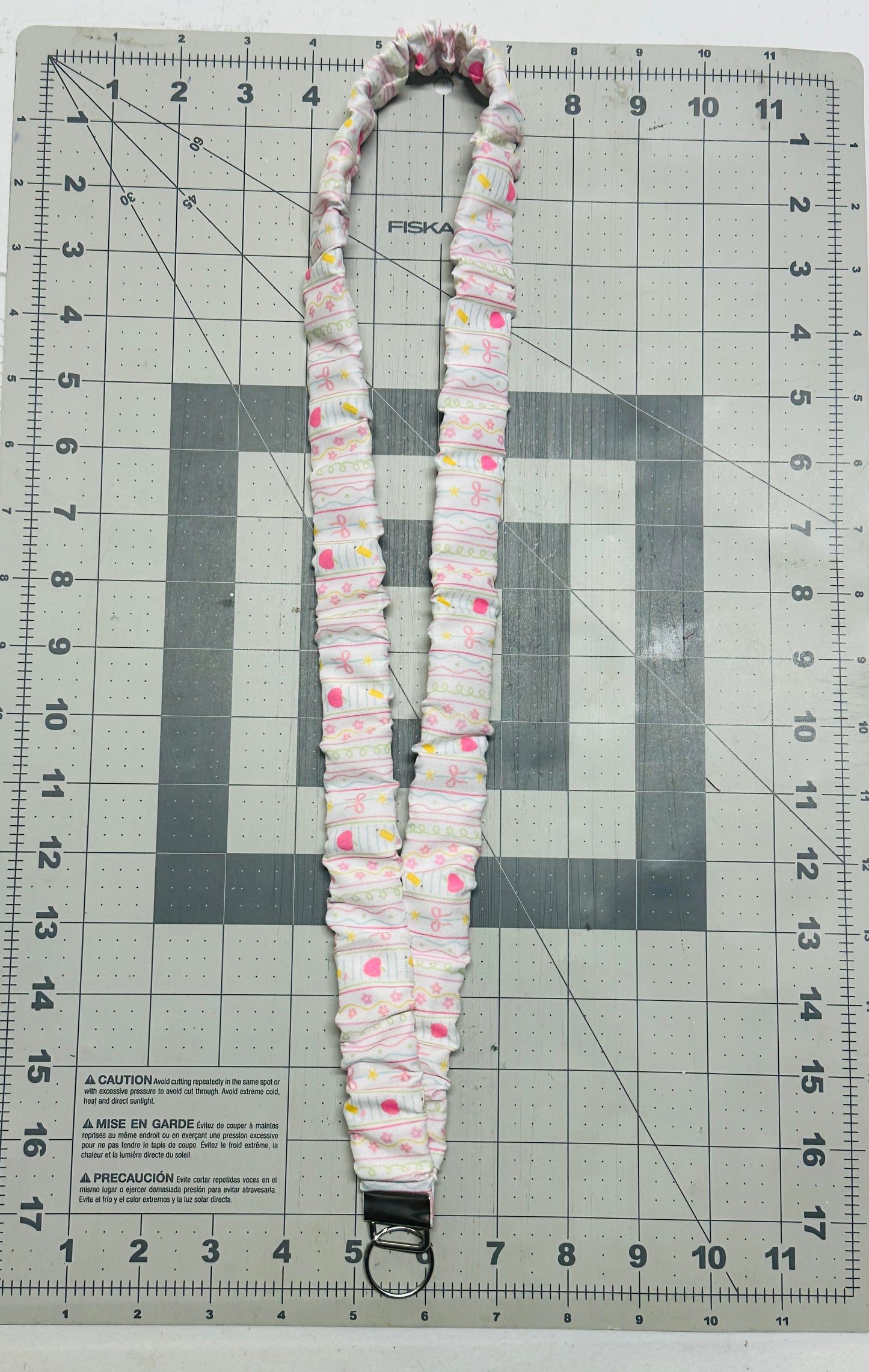 Pink hearts, pencils and bows Scrunchie Lanyard