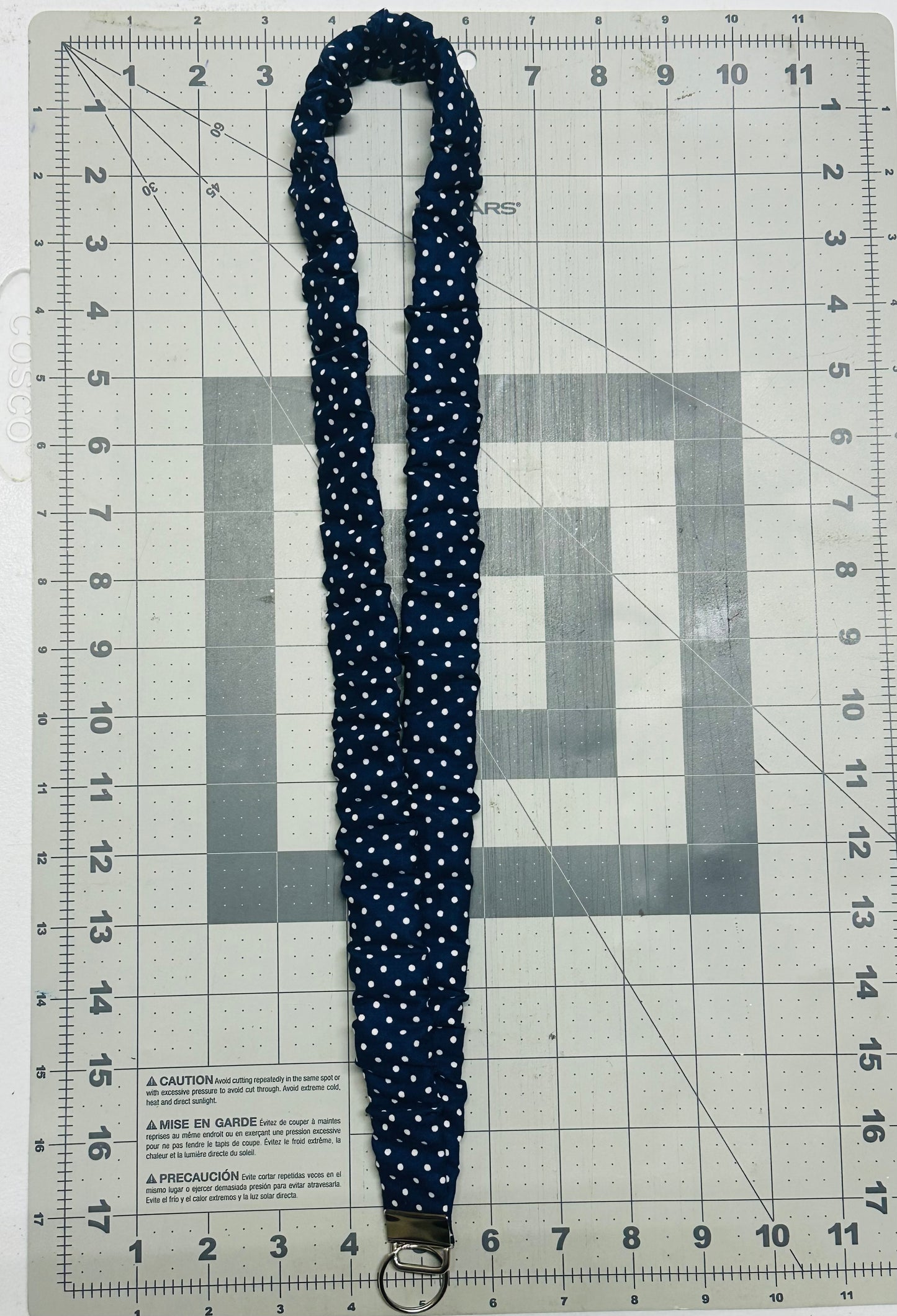 Navy Blue with White Polkadots Scrunchie Lanyard