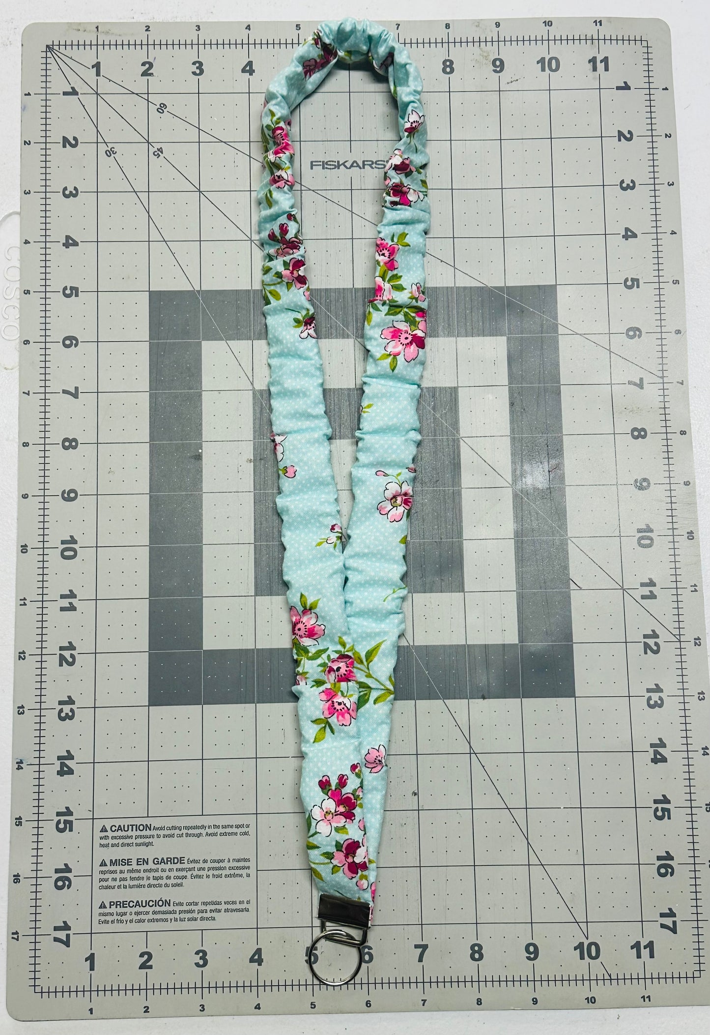 Light blue with pastel florals Scrunchie Lanyard
