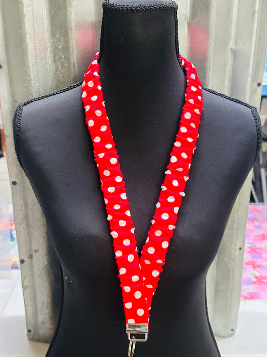 Red with White Polkadots Scrunchie Lanyard