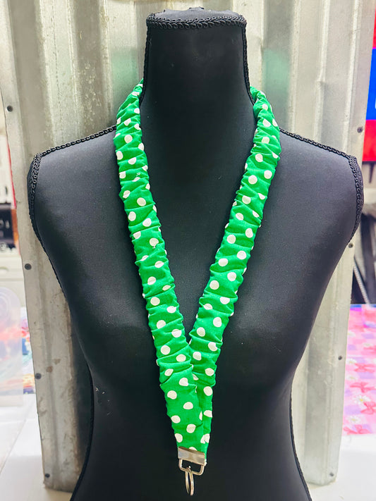 Green with White Polkadots Scrunchie Lanyard