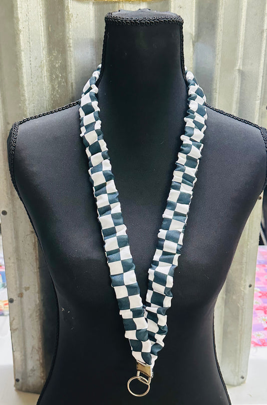 Black and White Checkered Scrunchie Lanyard