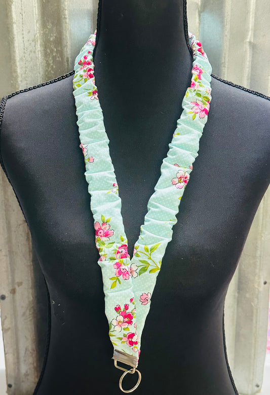 Light blue with pastel florals Scrunchie Lanyard
