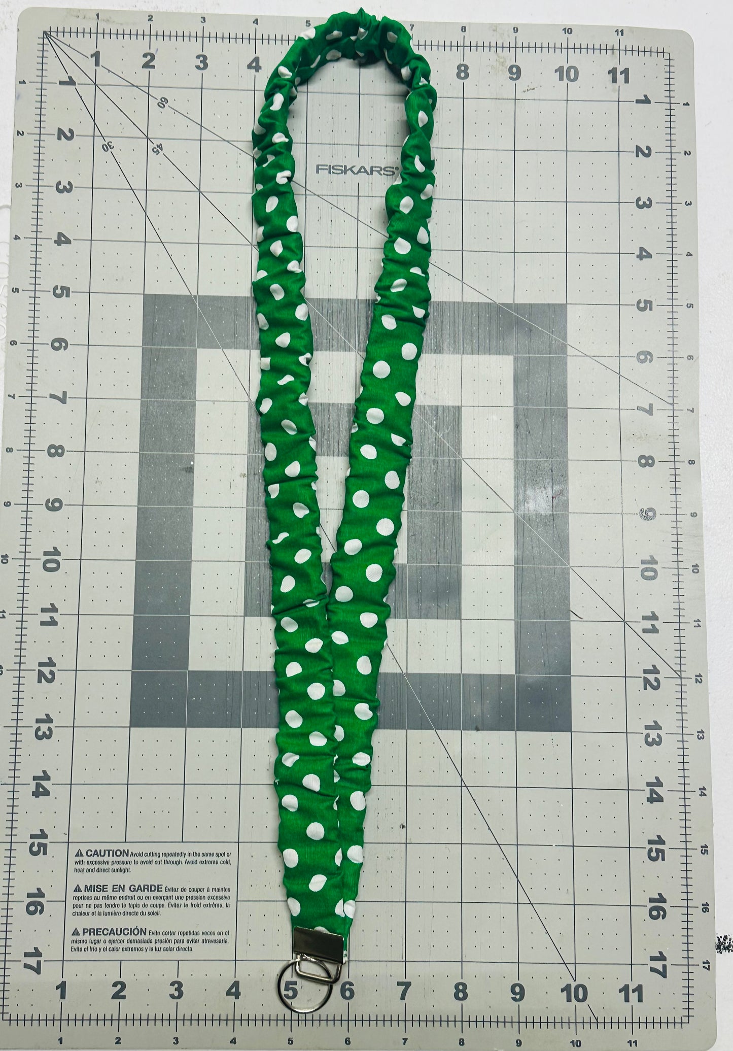 Green with White Polkadots Scrunchie Lanyard