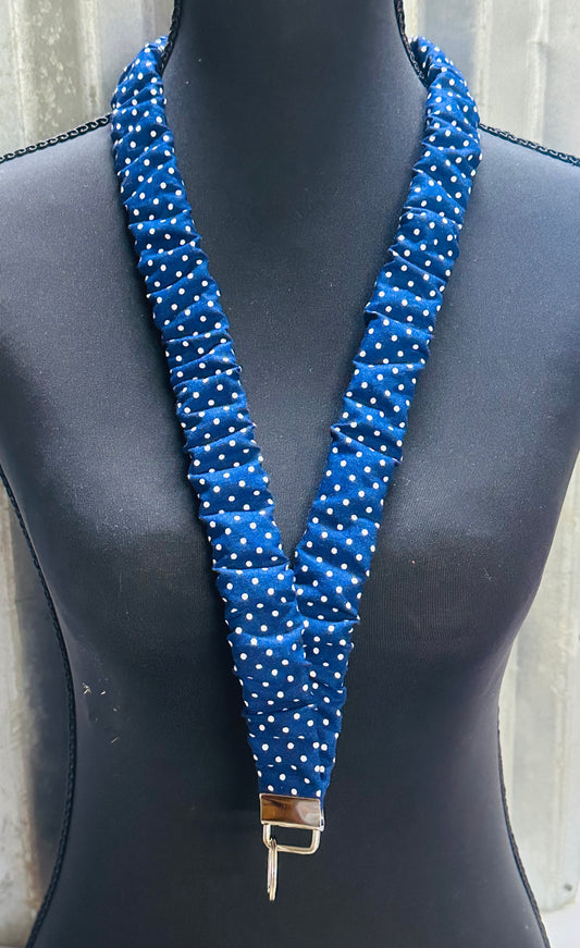 Navy Blue with White Polkadots Scrunchie Lanyard