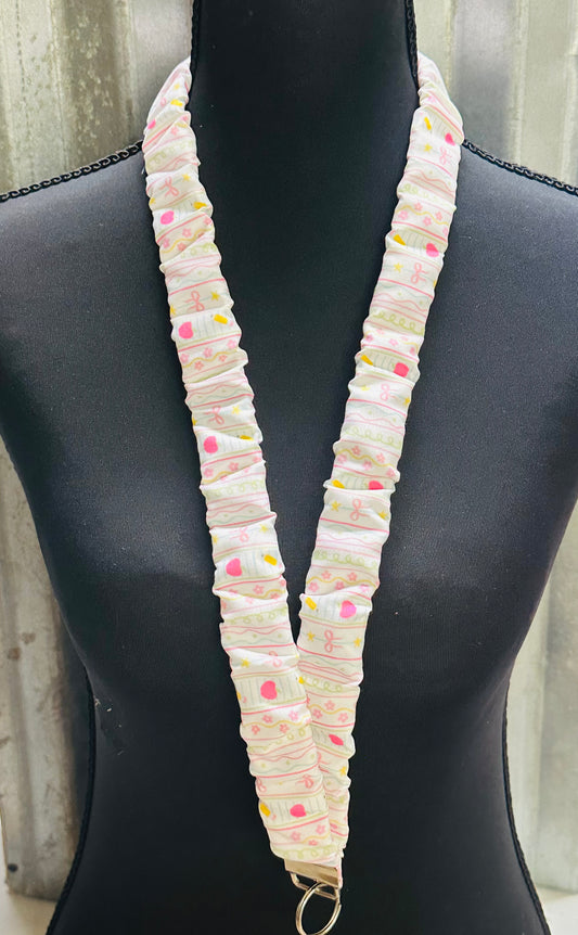 Pink hearts, pencils and bows Scrunchie Lanyard