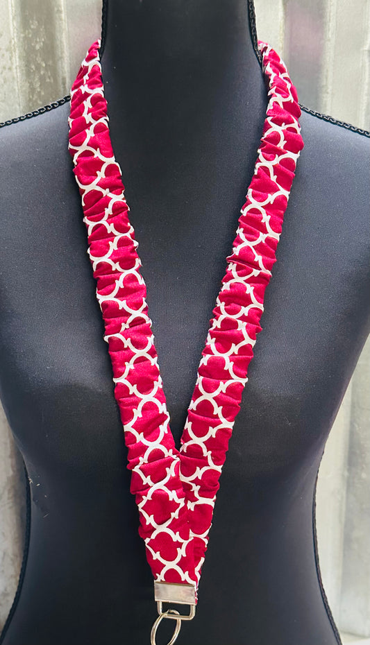 Maroon and white Scrunchie Lanyard