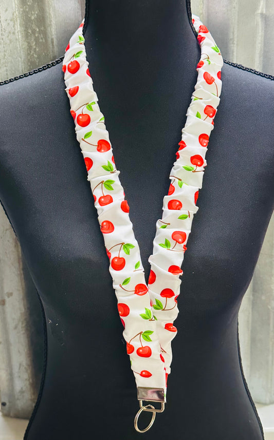White Cherry Scrunchie Lanyard