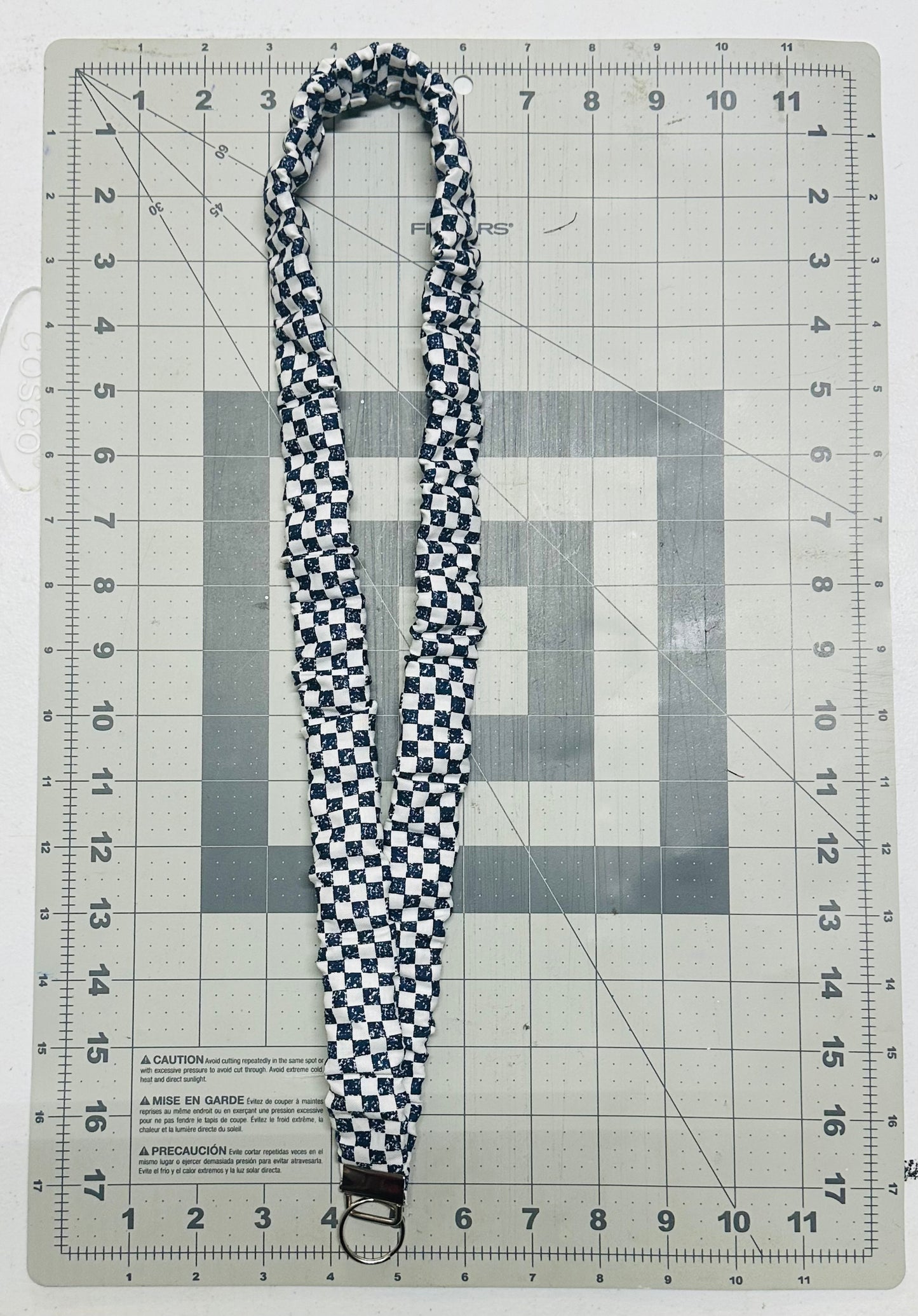 Navy Blue and White Checkered Scrunchie Lanyard