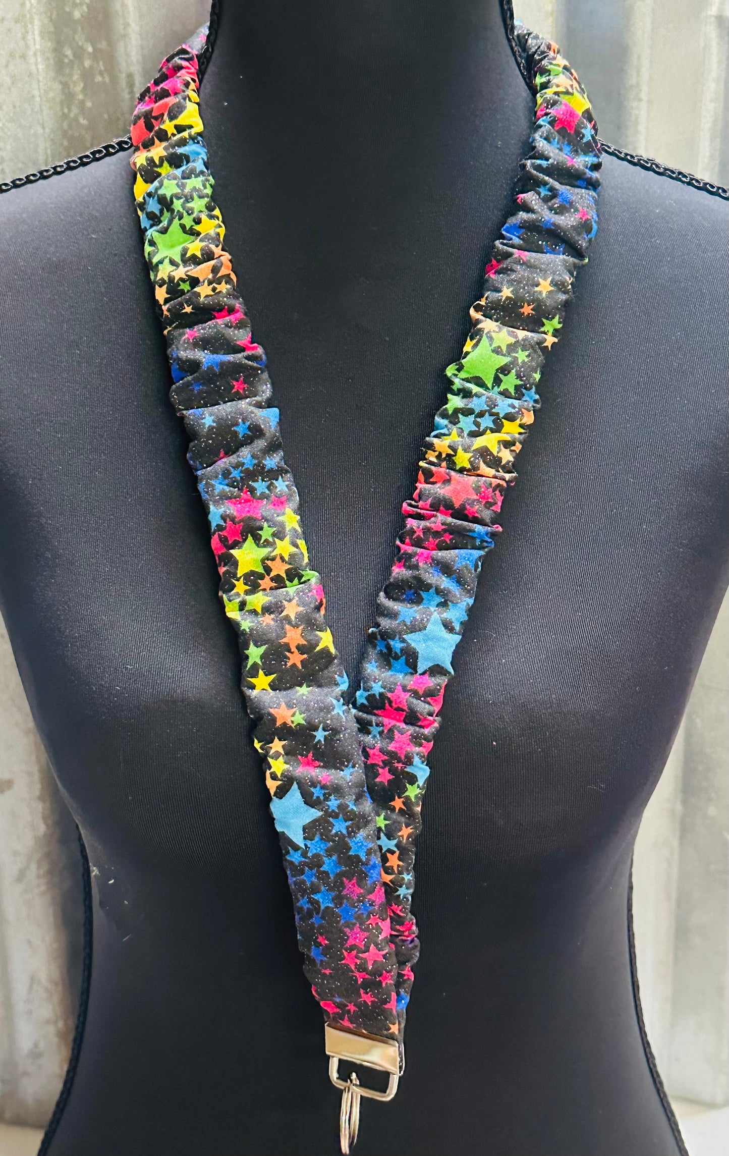 Black with colorful stars Scrunchie Lanyard